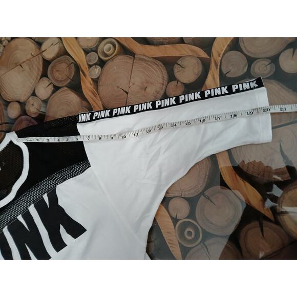 PINK Victoria's Secret Mesh Jersey T-Shirt Slouchy Drop Shoulder 3/4 Sleeve S - Picture 9 of 9